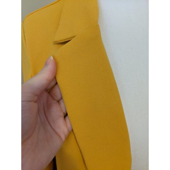 Womens Mustard Yellow Open Front Blazer Jacket Longline Office School Classic L - Picture 4 of 11